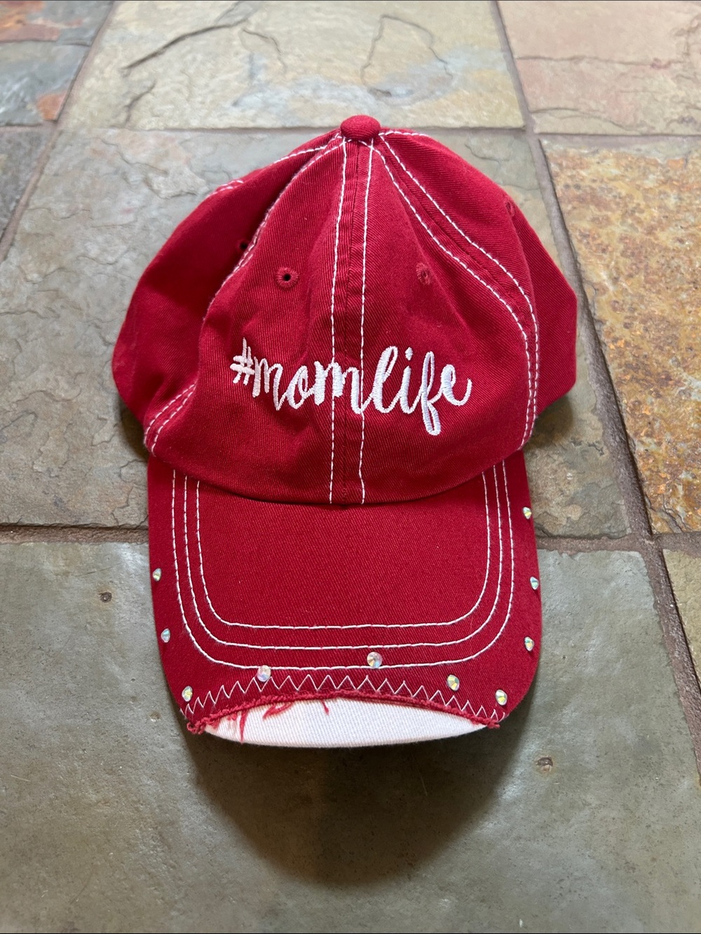#momlife Red Embroidered Baseball Cap